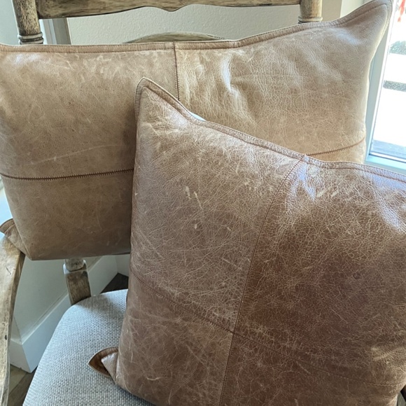 Pottery Barn Leather Pillows (2)Plus PB pillow inserts - Brown